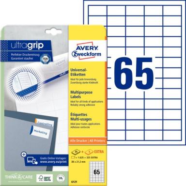 Avery Zweckform Universal-Etiketten 6121, 38 x 21,2 mm, 1625 Etiketten, weiß
