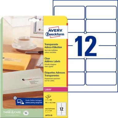 Avery Zweckform transparente Etiketten L4772-25, 99,1 x 42,3 mm, 300 Etiketten
