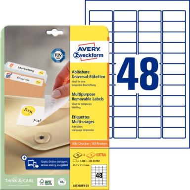 Avery Zweckform wieder ablösbare Etiketten L4736REV-25, 45,7 x 21,2 mm, 1200 Et
