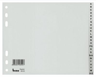Kunststoffregister, A-Z, 24-tlg., A4 halbe Höhe, grau, Universal-