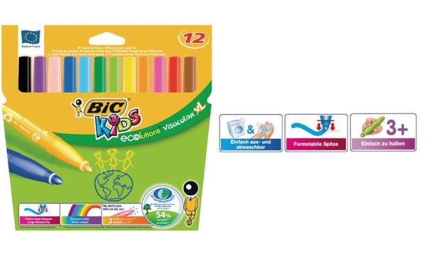 BIC KIDS Fasermaler Visacolor XL ec olutions, 12er Kartonetui (5103583)