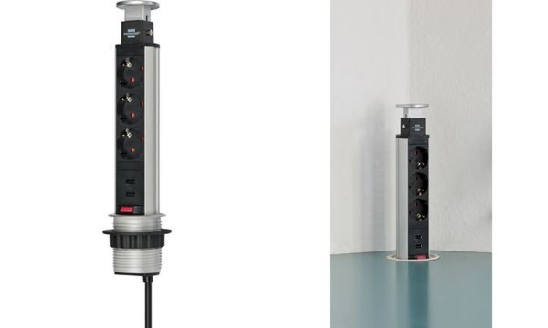 BRENNENSTUHL Steckdosenleiste Tower Brennenstuhl 3fach 2m versenkbar USB