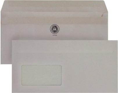 Briefumschlag, DIN Lang, mit Fenster Selbstklebend, Recycling, grau, 75g