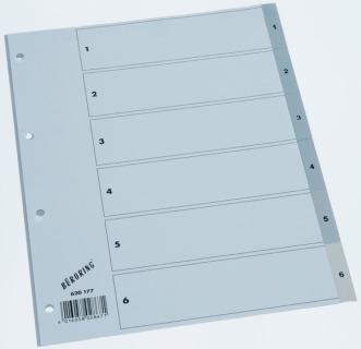 Büroring Register, 1-6, A4, PP-Folie, grau, 125 my