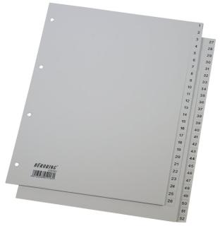 Büroring Register, 1-52, PP-Folie, grau