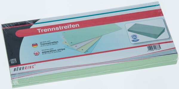 Büroring Trennstreifen grün 10,5x24cm, 190g/qm Karton, gelocht