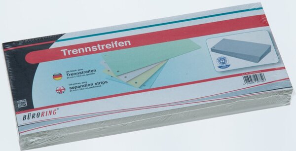 Büroring Trennstreifen grau 10,5x24cm, 190g/qm Karton, gelocht