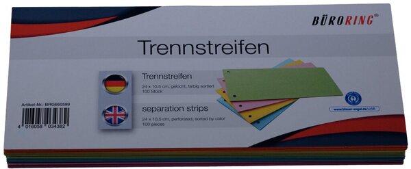 Büroring Trennstreifen sortiert 10,5x24cm, 190g/qm Karton, gelocht