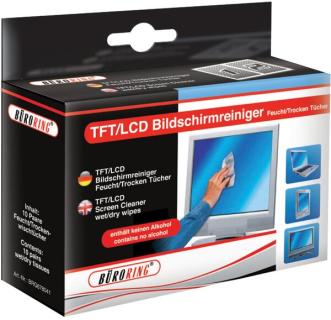 Büroring Bildschirm Reinigungstücher 10 Pckg.mit je 1Nass-/1Trockentuch