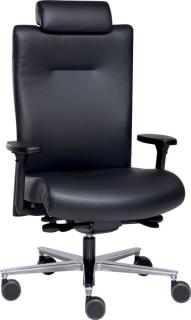 Bürodrehstuhl Sumo, mit Kopfstütze mit Armlehne, Leder schwarz