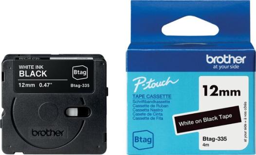 brother Schriftband Btag Btag-335 BTAG335, 12 mm weiß auf schwarz