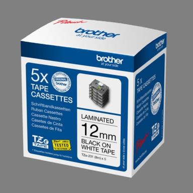 Image BROTHER_TZE231M5_Ruban_12mm_NoirBl_lami_img1_4326664.jpg Image