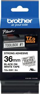 Farbb. P-Touch, 36mm/8m,weiß/schwarz extra-stark-klebend,laminiert