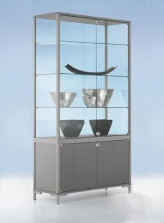 Staufachvitrine 1000 Dekor Silber mit vollverglastem Vitrinenteil