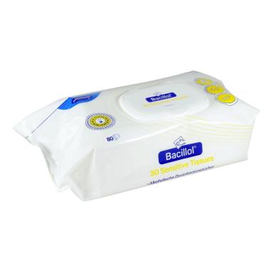 Bacillol 30 Sensitive Tissues Flow Pack | 80 Tücher geringalkoholische Schnelldesinfektionstücher für sensible Oberflächen, Tuchgröße 180 x 200 mm