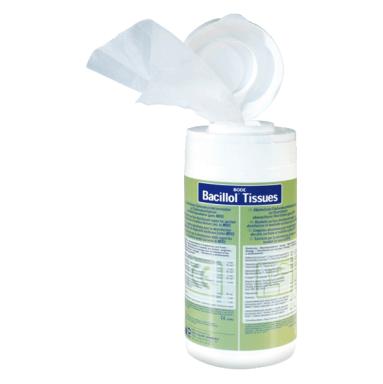 Bacillol Tissues, Flächen-Desinfektionstücher Spender-Dose mit 100 Tücherngebrauchsfertig, aldehydfrei,  (Nachfüllbeutel Artikel 37126)
