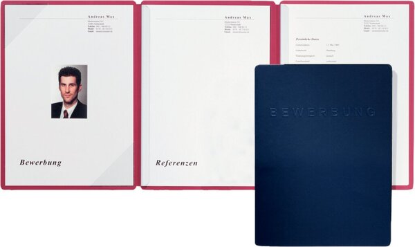 Bewerbungsmappe "Square" blau aus satiniertem Premium-Karton