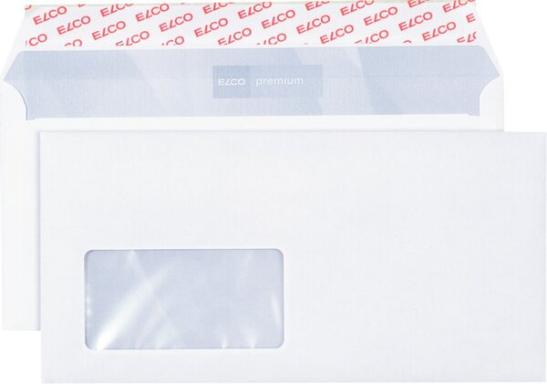 Briefumschlag hochweiss mit grauem Innendruck, DL, 100 g, Haftklebung,