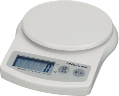 Briefwaage Maul alpha weiss Tragkraft 2000g, Wiegefläche d. 12cm