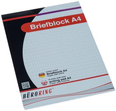 BüroRing Briefblock, A4/50 Blatt, rautiert, holzfrei, weiß, 70 g/qm