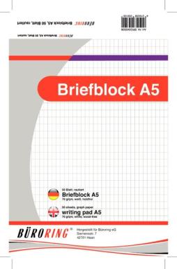 Büroring Briefblock A5/50 Blatt rautiert, holzfrei, weiß