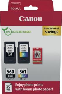 Canon PG-560 + CL-561  schwarz, color Druckköpfe + Fotopapier, 2er-Set