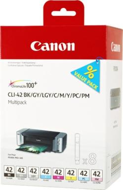 CANON CLI 42 BK/GY/LG/C/M/Y/PC/PM Multipack 8er Pack Dye Based Black, Dye Based