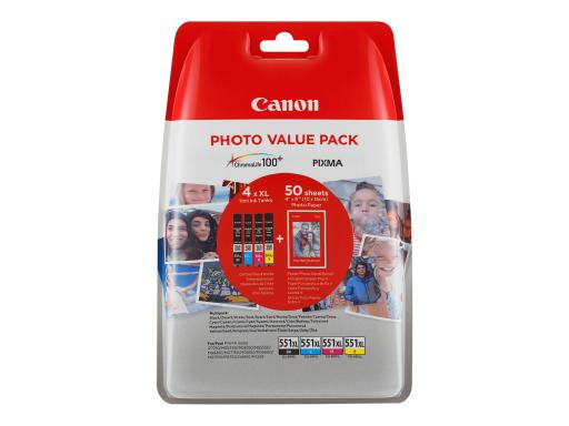 CANON CLI 551XL C/M/Y/BK Photo Value Pack 4er Pack Schwarz, Gelb, Cyan, Magenta