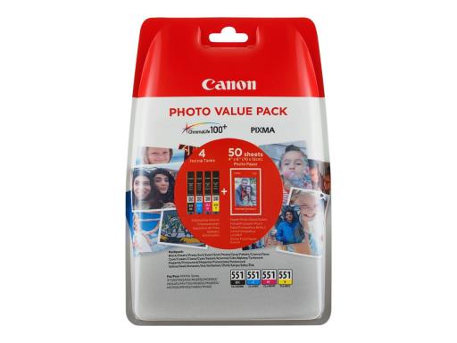 CANON CLI 551 C/M/Y/BK Photo Value Pack 4er Pack Schwarz, Gelb, Cyan, Magenta T