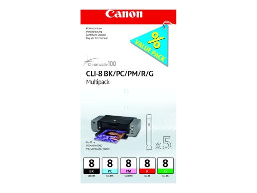 CANON CLI Value Pack 8 Multipack Schwarz, Cyan, Magenta, Rot, grün Tintenbehält