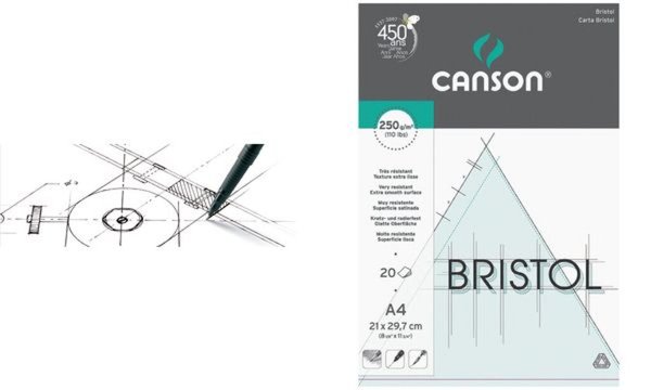 CANSON Zeichenkartonblock Bristol, DIN A3, 250 g/qm, weiß (5297786)