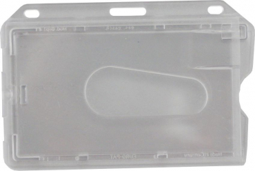 Kartenhalter / Cardholder / Namensschild,passend für 1 Karte, mit Daumenaussparung, mit Ründlöchern und Langloch, aus Polykarbonat, Farbe: transparent poliert - 10 Stück