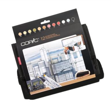 COPIC Profi Marker, 24er Wallet mit 12 Architekturfarben Tinte auf Alkoholbasis