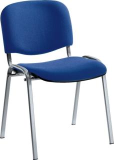 Besucherstuhl aus alusilberf. Stahl- rohr, blau gepolstert