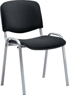 Besucherstuhl aus alusilberf. Stahl- rohr, schwarz gepolstert