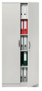 Flügeltürenschrank lichtgrau inklusive 4 Holz-Fachböden