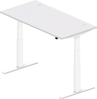 Sitz-/Stehschreibtisch 1600mm Dekor lichtgrau, Modell Comcort, T-Fuß