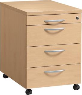 Rollcontainer inkl. Materialschub buche, 3 Schübe Metall mit Selbst-