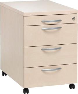 Rollcontainer inkl. Materialschub ahorn, 3 Schübe Metall mit Selbst-