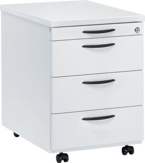 Rollcontainer inkl. Materialschub weiß, 3 Schübe Metall mit Selbst-