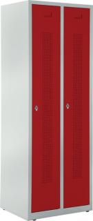 Garderobenspind, Drehriegelverschluss Korpus lichtgrau, Türen rubinrot,