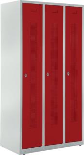 Garderobenspind, Drehriegelverschluss Korpus lichtgrau, Türen rubinrot,