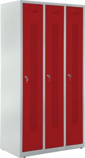 Garderobenspind, Zylinderschloss, Korpus lichtgrau, Türen rubinrot,