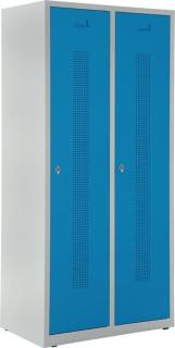 Garderobenspind, Drehriegelverschluss Korpus lichtgrau, Türen lichtblau,