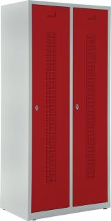 Garderobenspind, Drehriegelverschluss Korpus lichtgrau, Türen rubinrot,