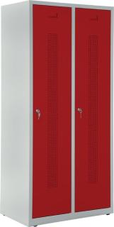 Garderobenspind, Zylinderschloss, Korpus lichtgrau, Türen rubinrot,