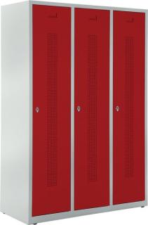 Garderobenspind, Drehriegelverschluss Korpus lichtgrau, Türen rubinrot,