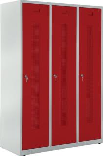 Garderobenspind, Zylinderschloss, Korpus lichtgrau, Türen rubinrot,