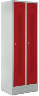 Garderobenspind, Drehriegelverschluss Korpus lichtgrau, Türen rubinrot,