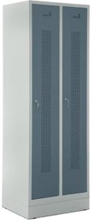 Garderobenspind, Zylinderschloss, Korpus lichtgrau, Türen blaugrau,